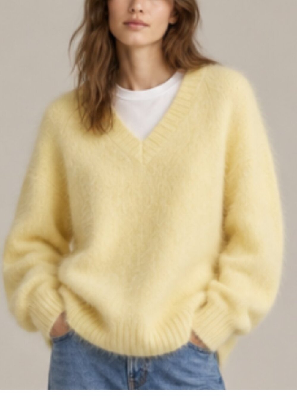New NWOT Yellow V-neck Chunky Fuzzy Sweater XL